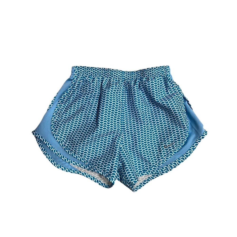 Nike Dri-FIT Womens Blue White Geometric Wave Print Running Shorts Size S